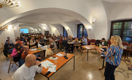 udeleženci poslušajo predavateljico