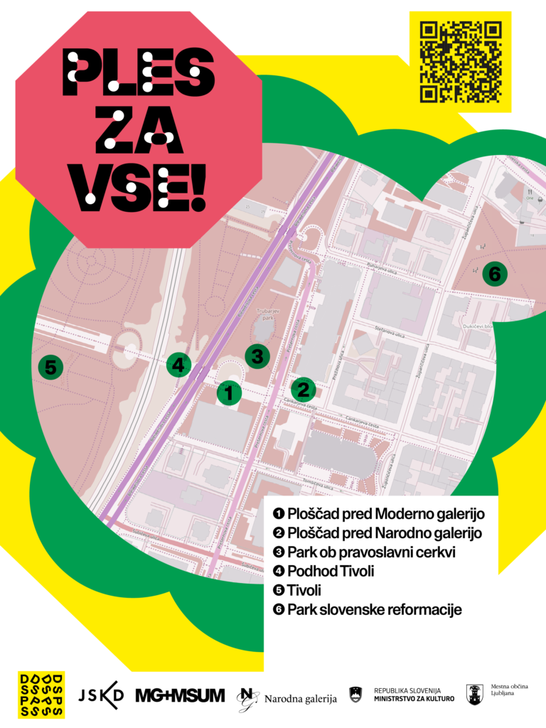Plakat z zemljevidom ljubljanskih lokacij, kjer bo festival potekal 