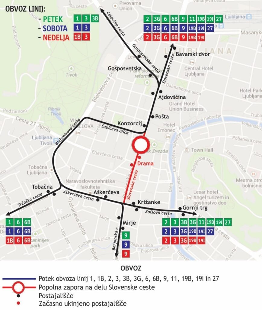 Zemljevid obvoza linij