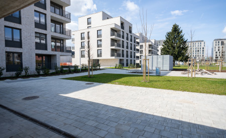 Bloki in zelenica v soseski Zvezna ulica