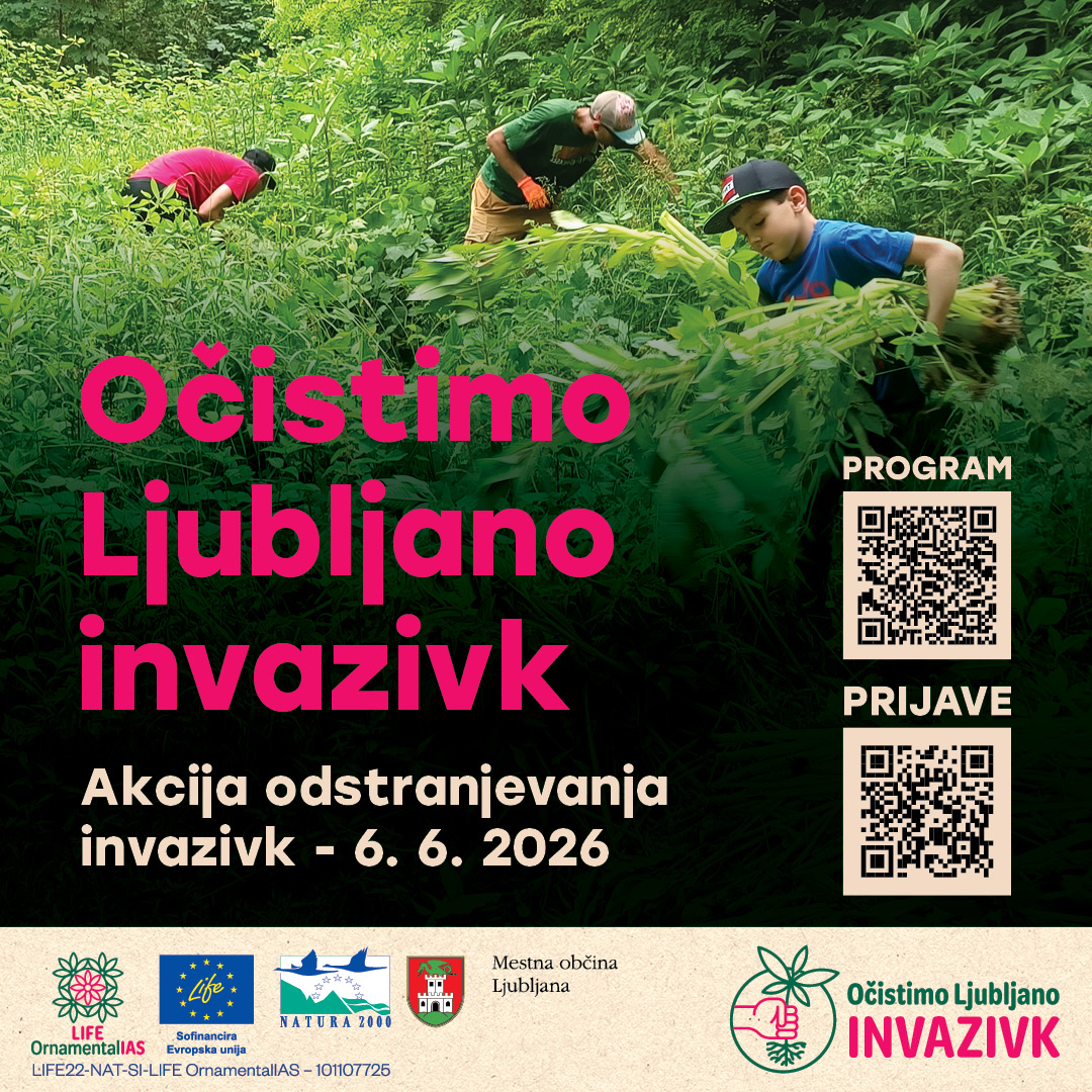 Banner akcije odstranjevanja invazivk s QR kodama