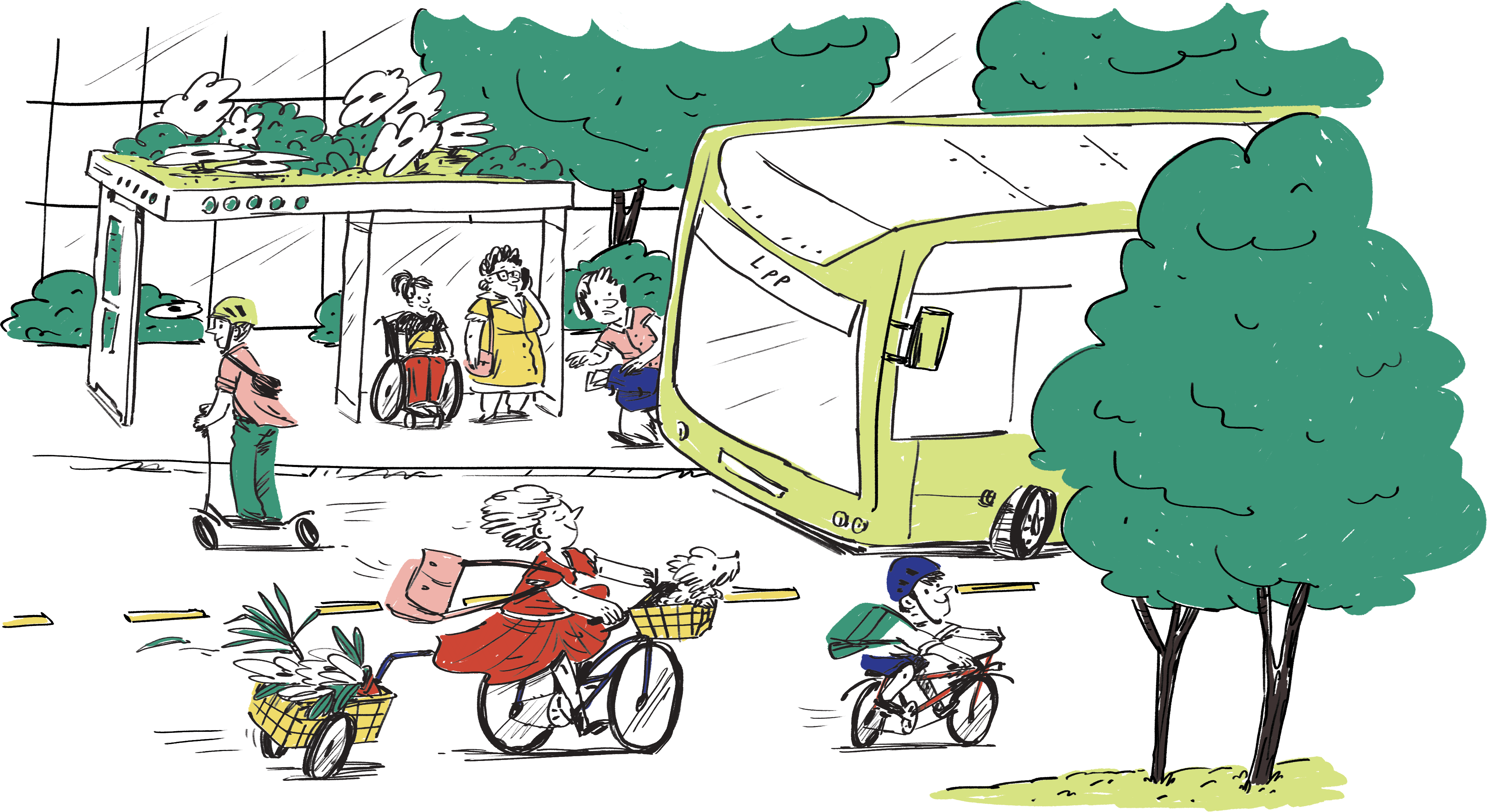 risba ceste, po kateri vozijo kolesarji in avtobus