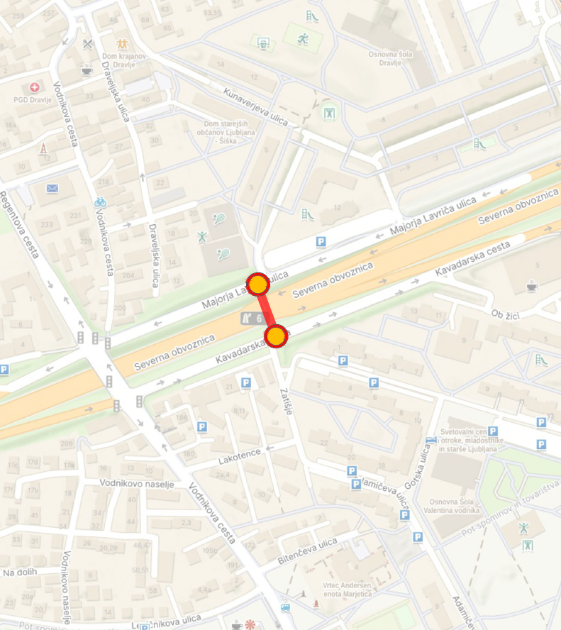 Zemljevid zapore Majorja Lavrica ulice Kavadarske ceste