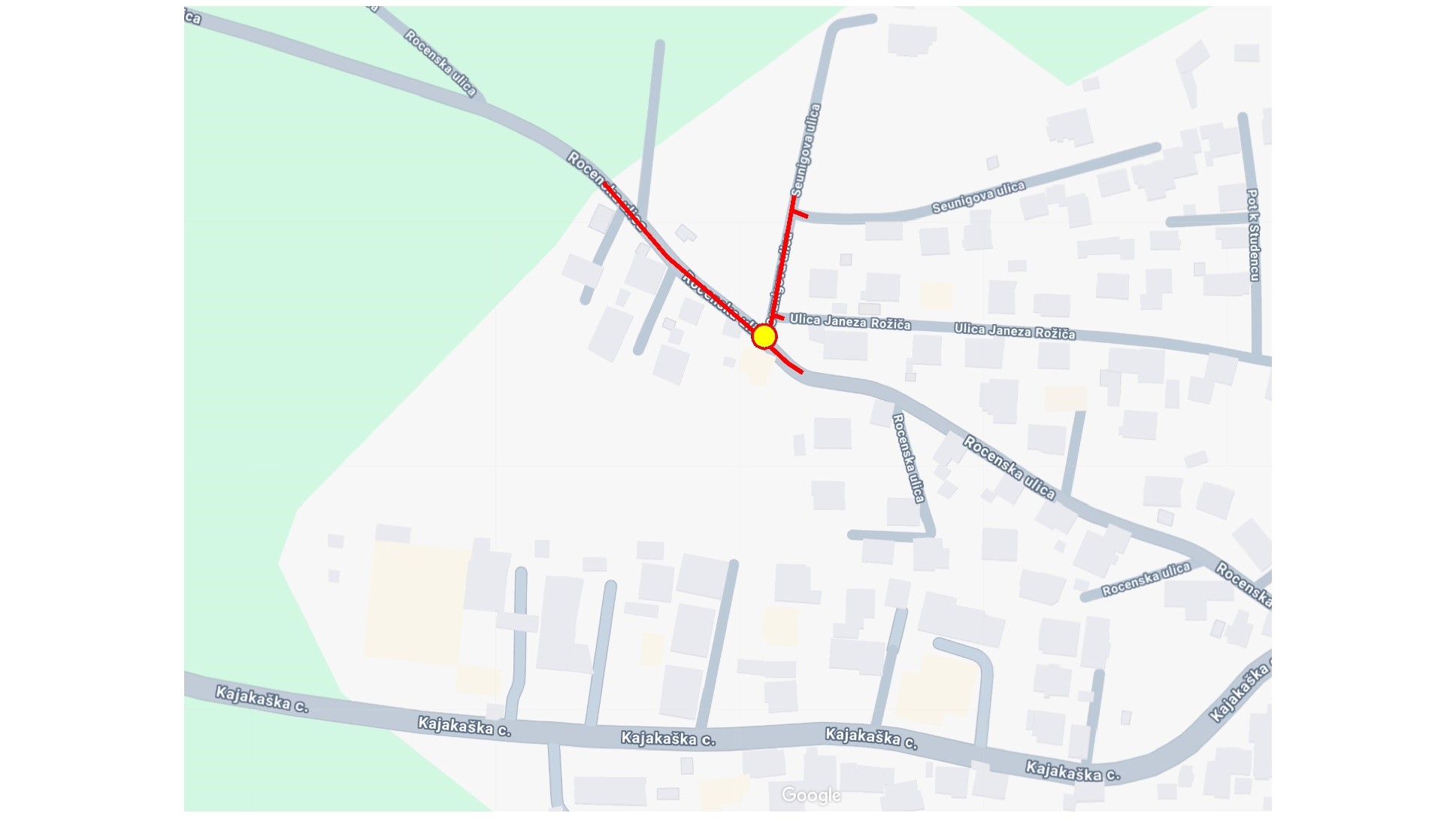 Zemljevid zapore Rocenska Seunigova Ul.Janeza Rozica