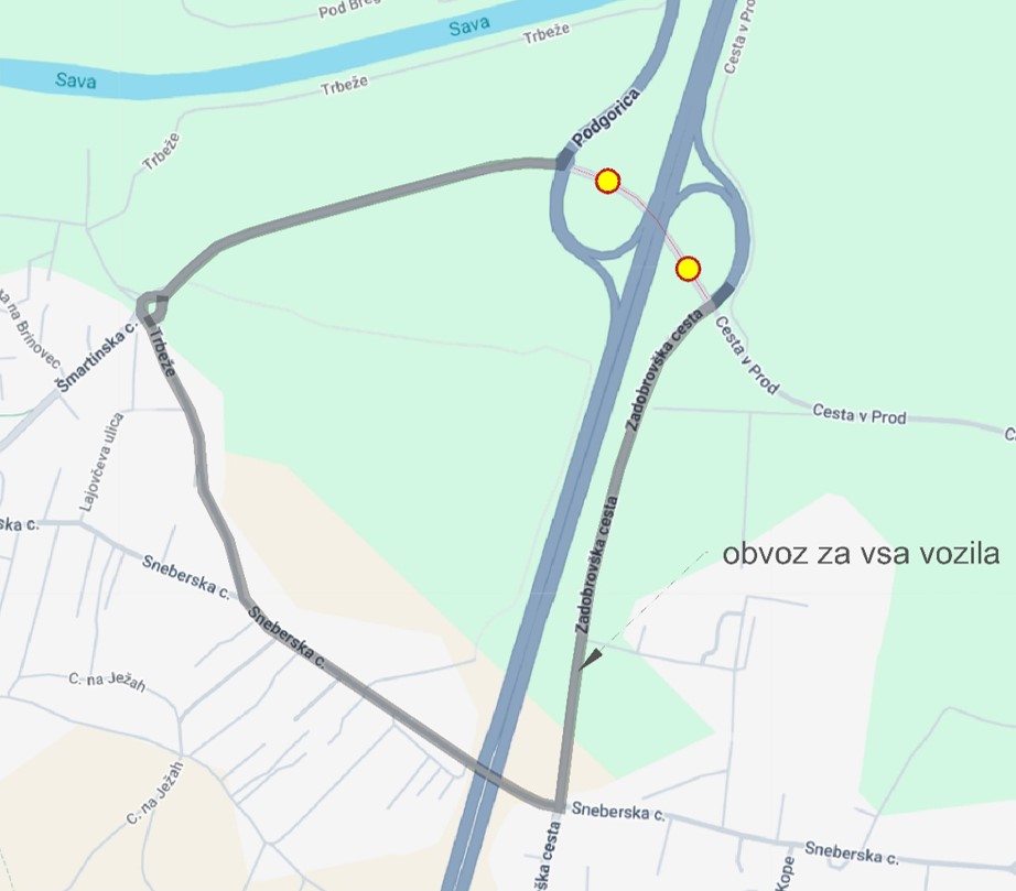 Zemljevid zapore Zadobrovske ceste