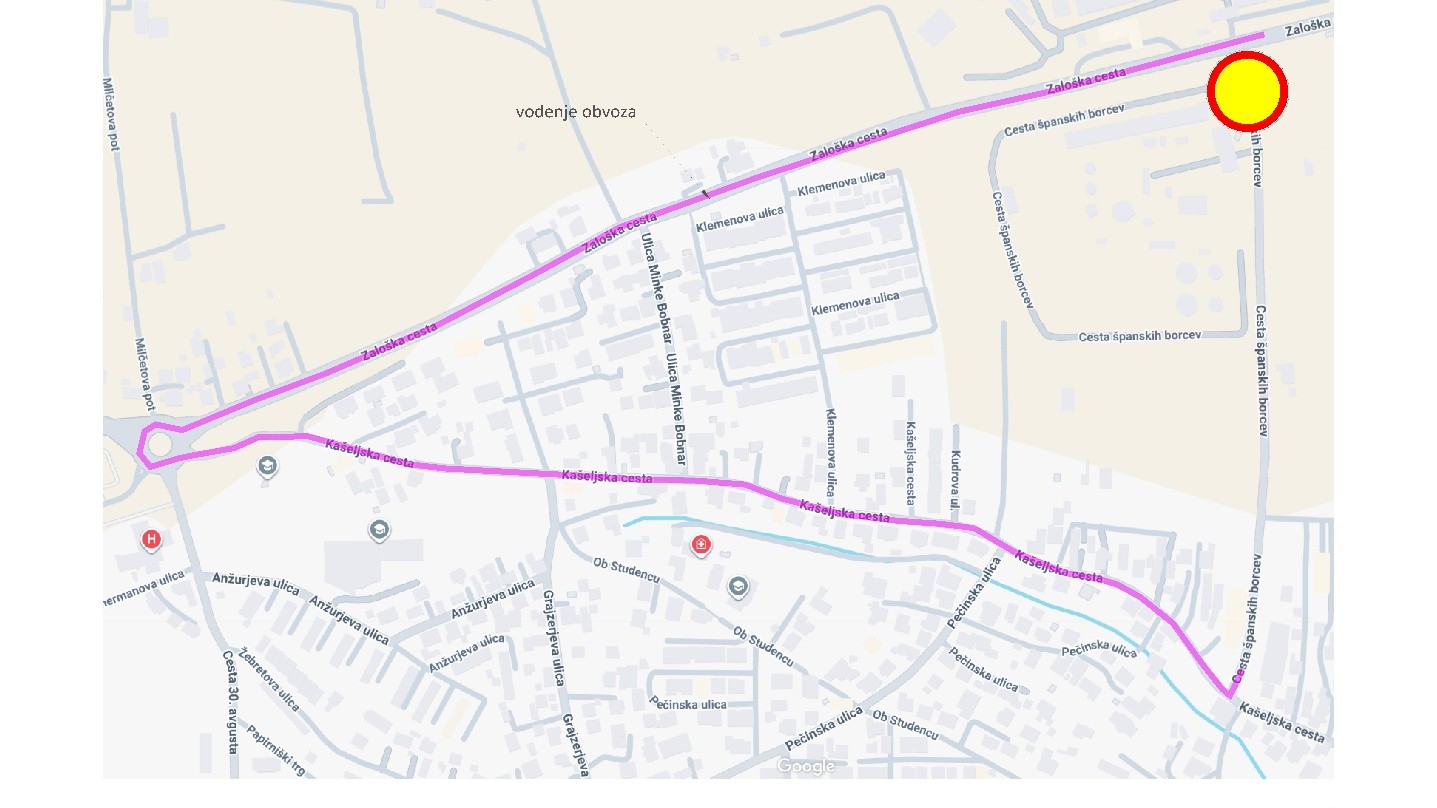Zemljevid zapore ceste Španskih borcev