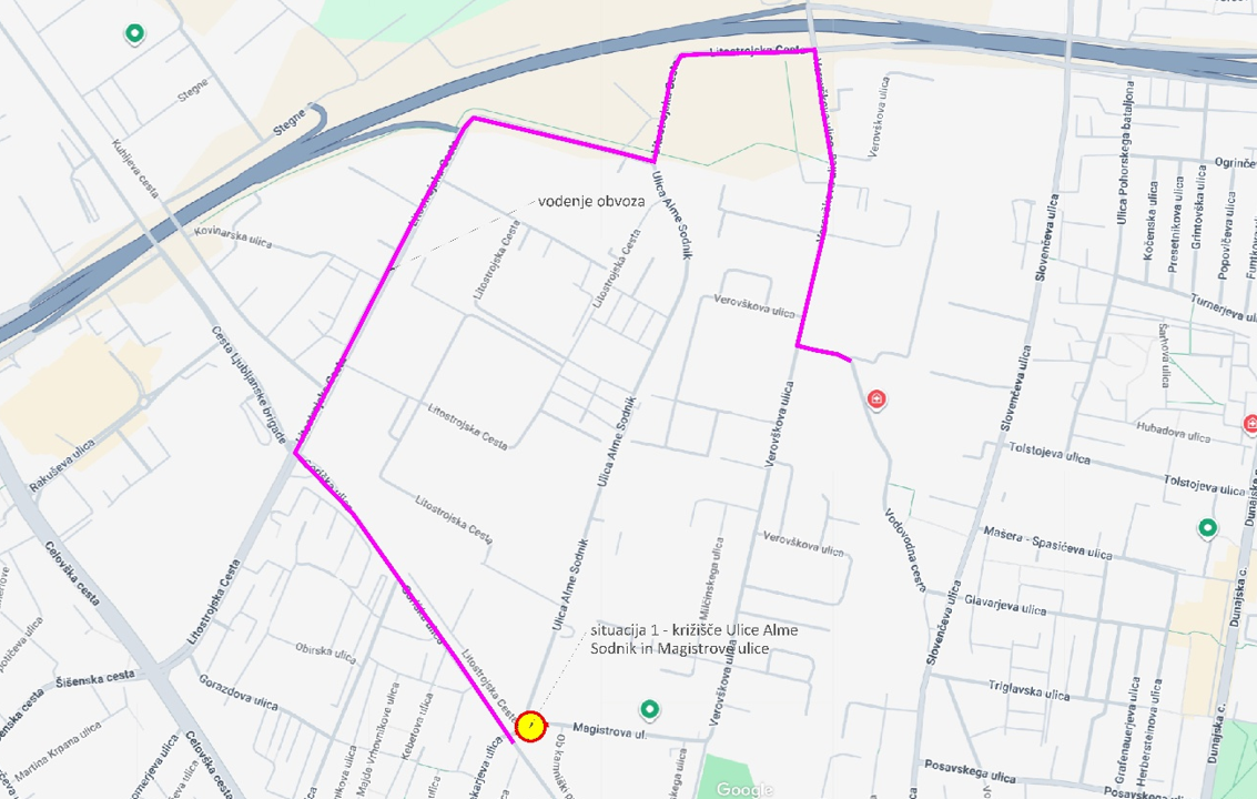 Zemljevid zapore ul.ASodnik in Magistrove, vir: LPT