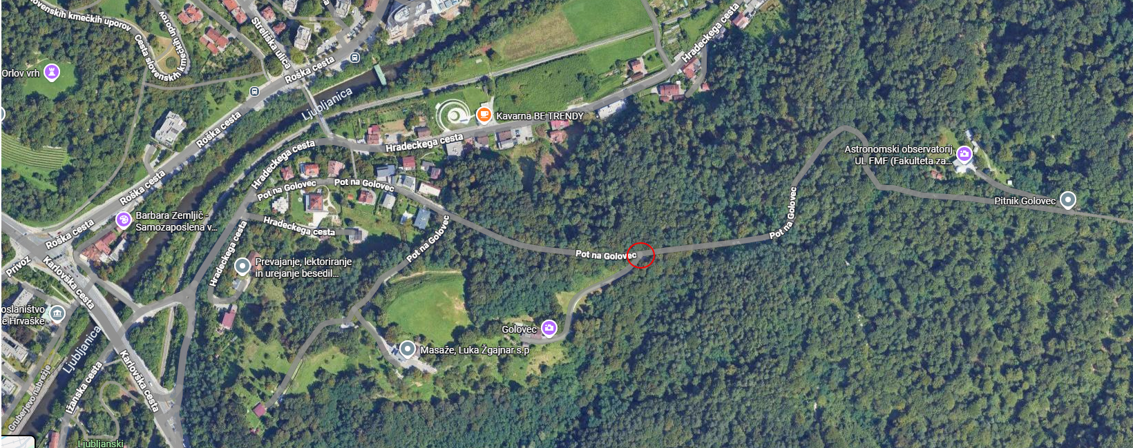 skica območja, kjer je postavljen števec