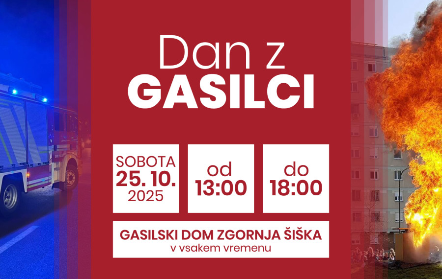 oblikovano vabilo na dogodek Dan z gasilci. V ospredju je termin in ura dogodka