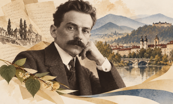 Sepijaški portret ob reki in mostu