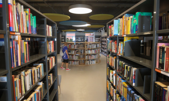 knjižne police v knjižnici Polje