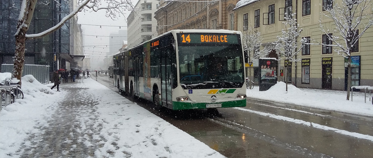 avtobus na zasneženi Slovenski cesti