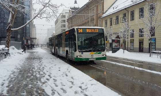 avtobus na zasneženi Slovenski cesti