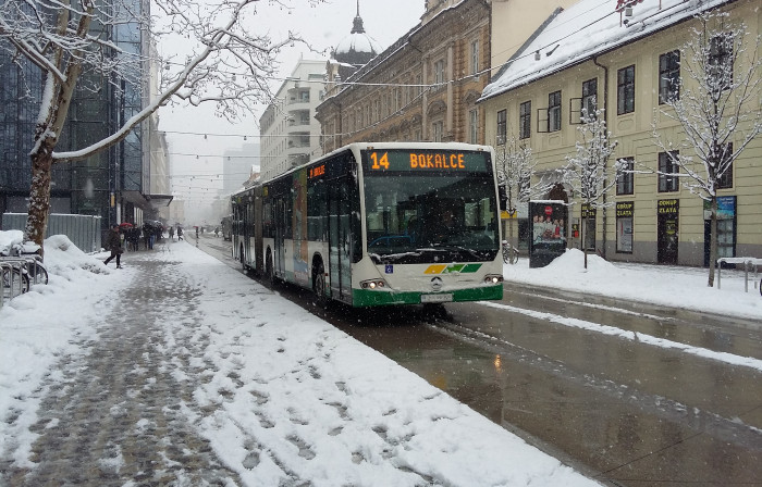 avtobus na zasneženi Slovenski cesti