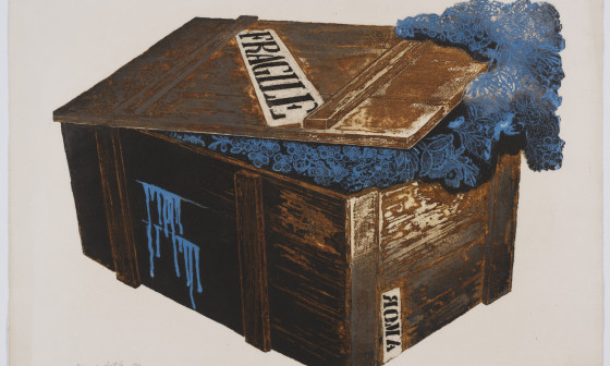 Adriana Maraž, Spominčice, 1978, barvna jedkanica. Vir: arhiv MGLC