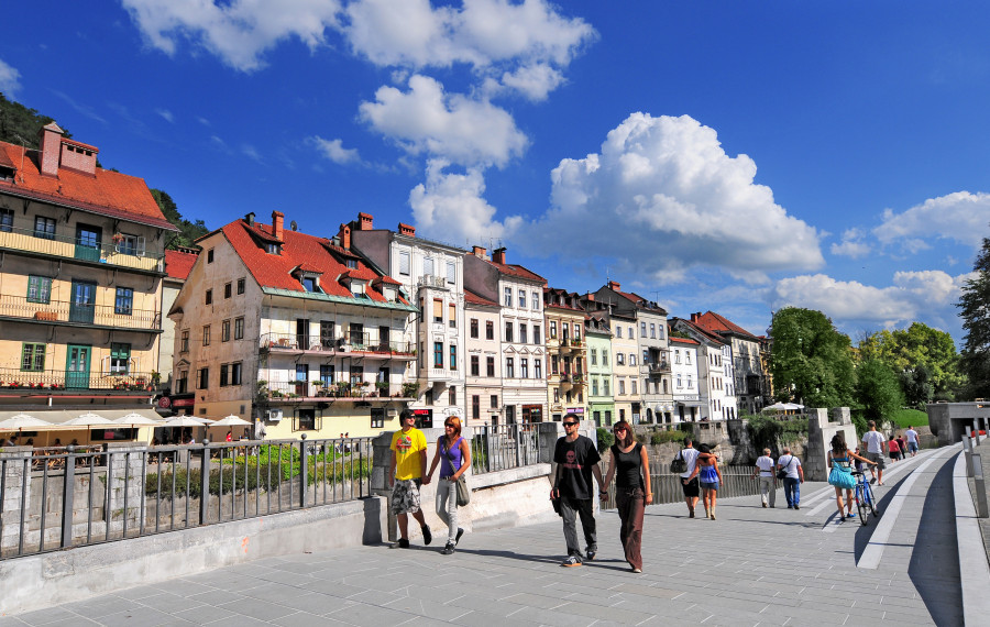 turisti v središču Ljubljane