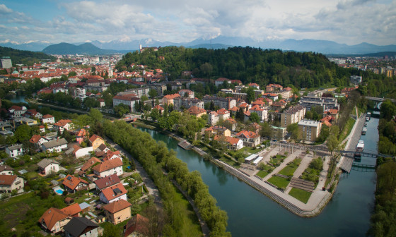 pogled na Ljubljanico iz zraka