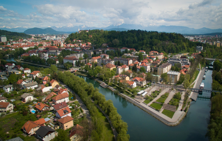 pogled na Ljubljanico iz zraka