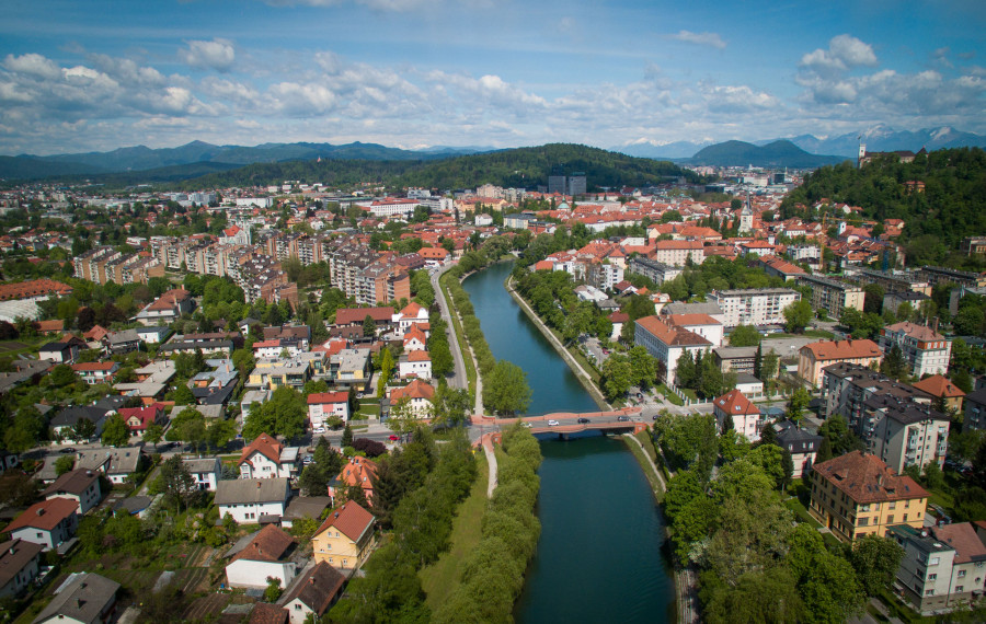 pogled na Ljubljanico iz zraka