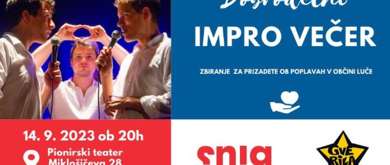 Letak za dobrodelni impro večer v Pionirskem teatru. Foto vir: Pionirski dom