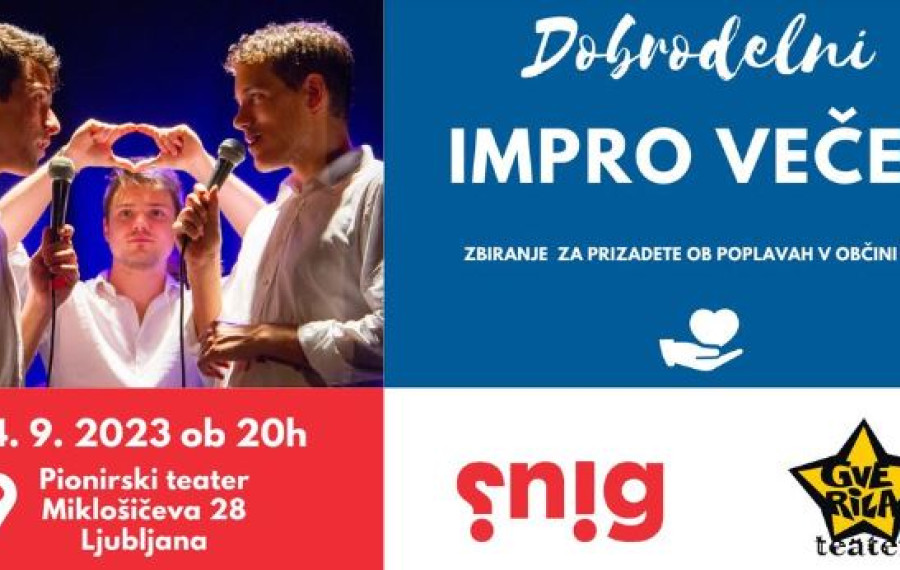 Letak za dobrodelni impro večer v Pionirskem teatru. Foto vir: Pionirski dom