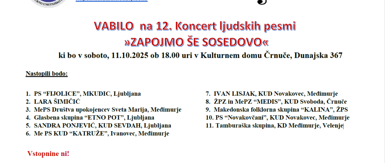 Koncert ljudskih pesmi vir CS Crnuce