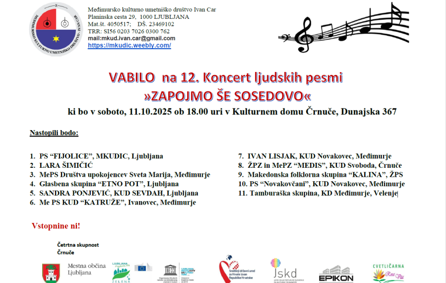 Koncert ljudskih pesmi vir CS Crnuce
