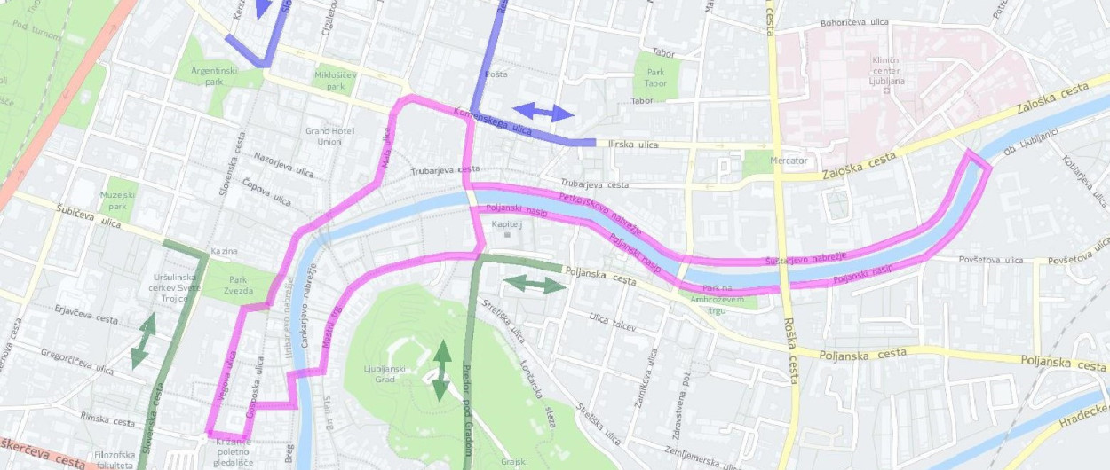 Zemljevid poteka Nočnega teka Ljubljanica 2025. Vir: LPT