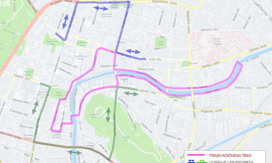 Zemljevid poteka Nočnega teka Ljubljanica 2025. Vir: LPT