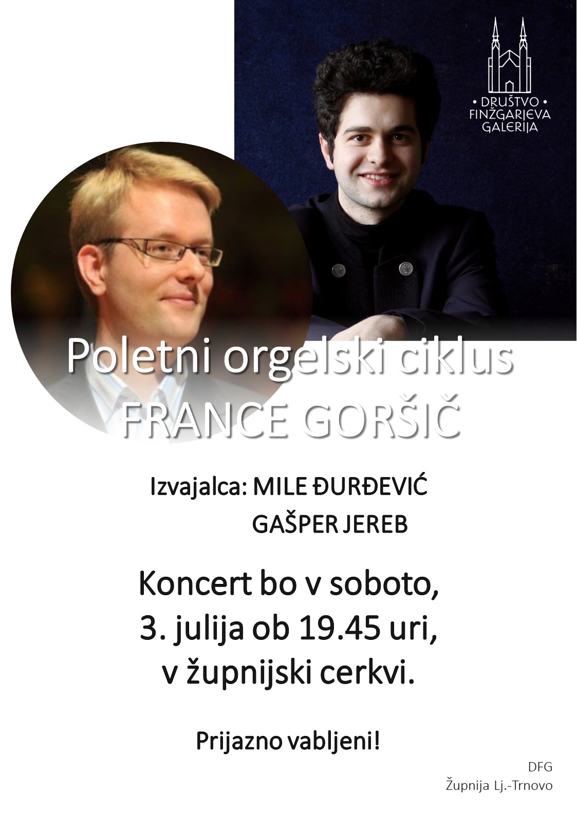 Poletni orgelski koncert FRANCE GORSIC Mile in Gasper vabilo plakat