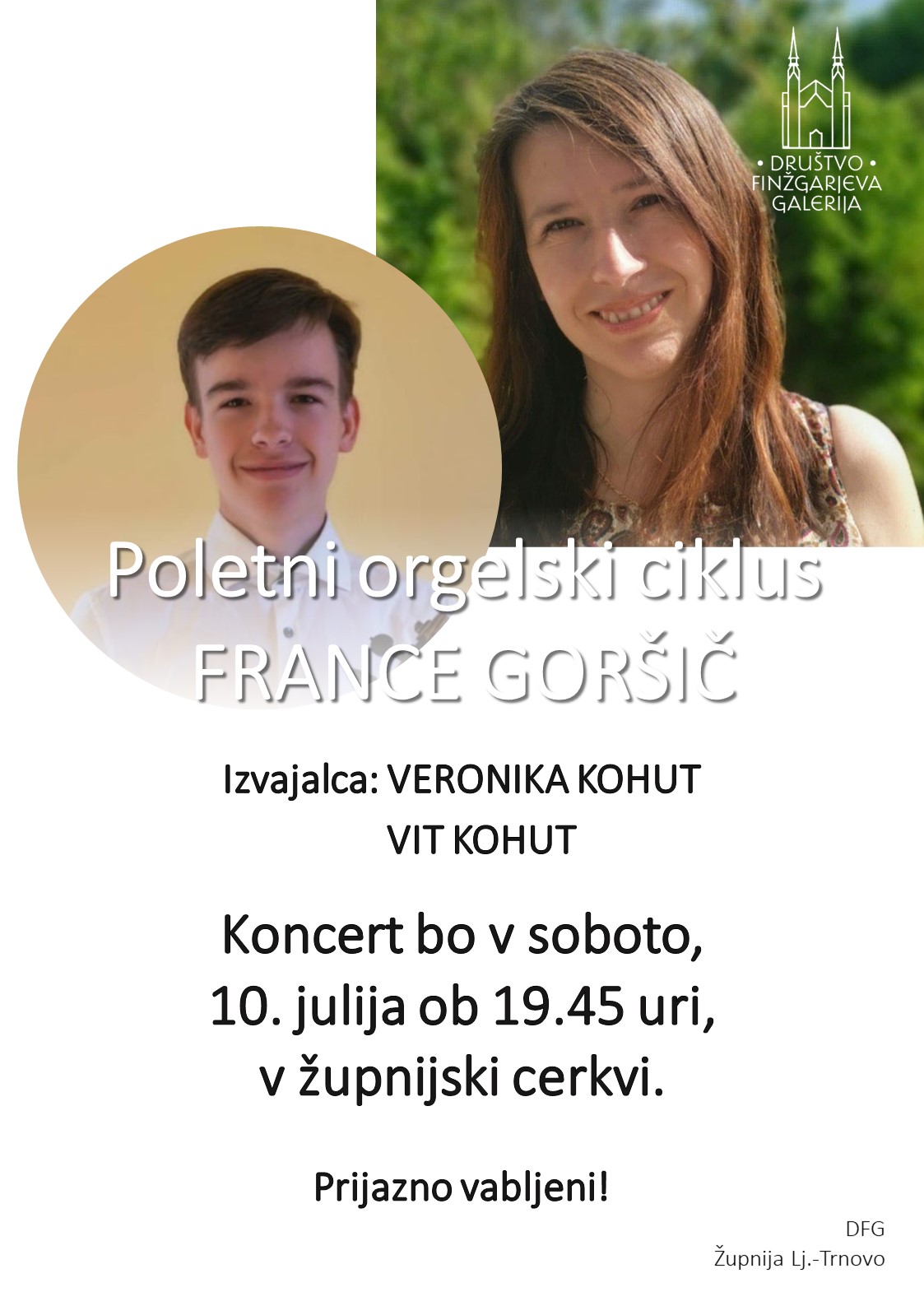 Poletni orgelski koncert FRANCE GORSIC Veronika in Vit vabilo plakat