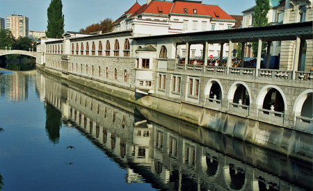 Pogled na Plečnikovo tržnico s Tromostovja, foto: D.Wedam