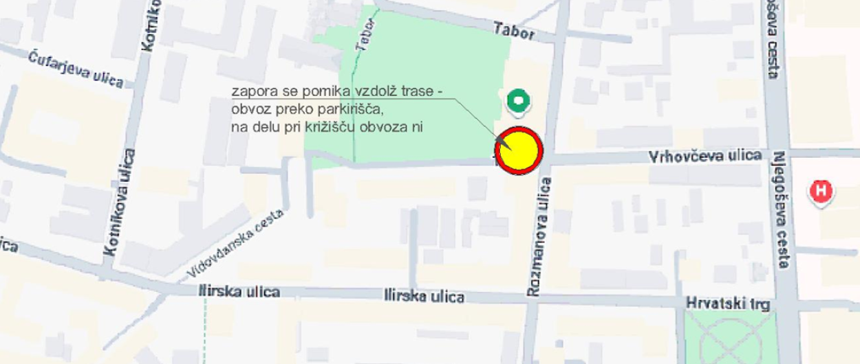 Zemljevid zapor ceste Tabor vir LPT