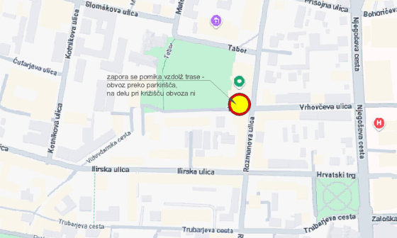 Zemljevid zapor ceste Tabor vir LPT