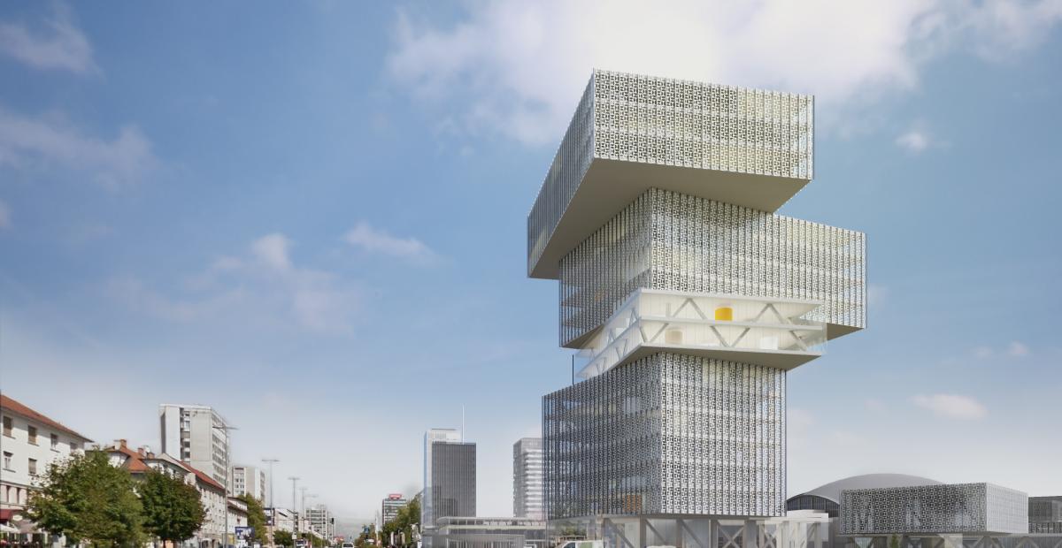 Poslovni kompleks na križišču Dunajske in Vilharjeve ceste, vir: Coloniarchitects Marko in Alessio Coloni