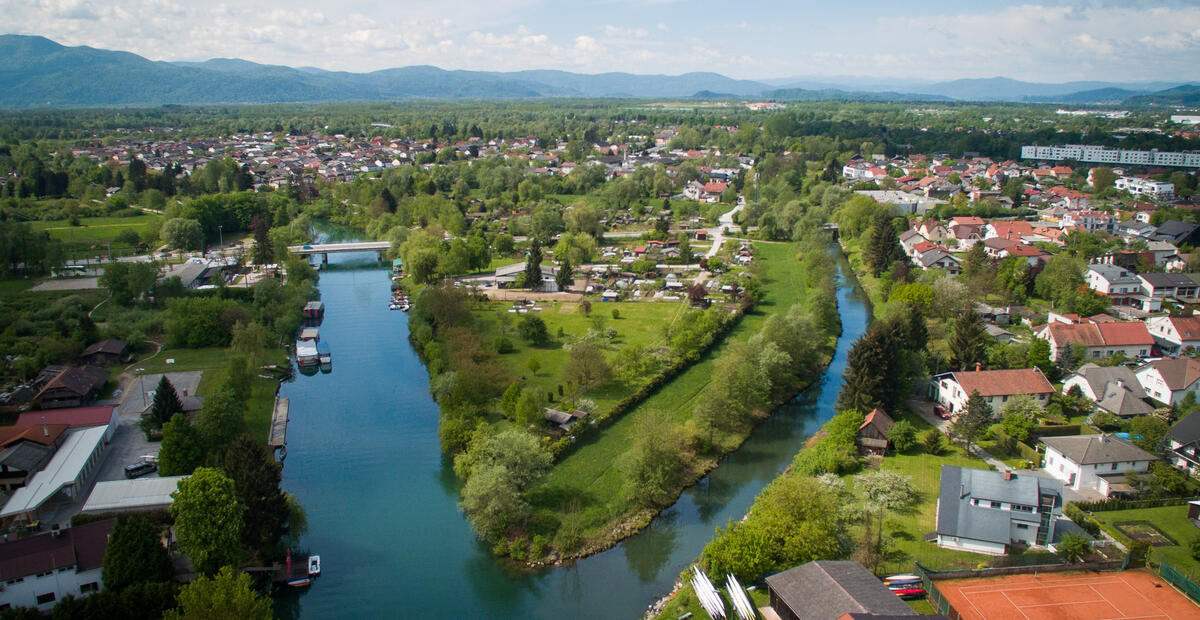 pogled na Ljubljanico iz zraka