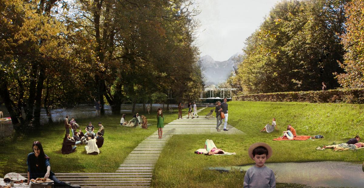 Nabrezje Ljubljanice v parku, vir: arhitekturni atelje Medprostor