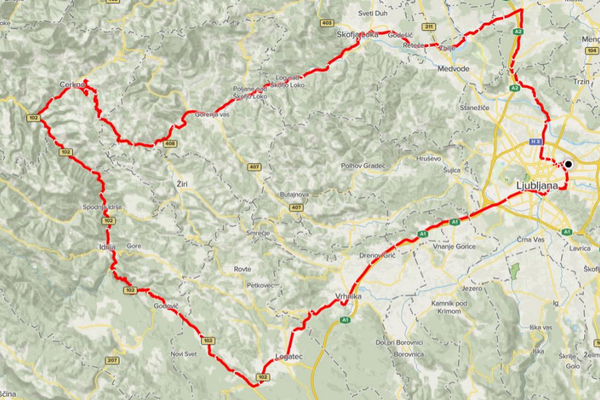 Trasa Maratona Franja BTC City. Vir: organizator Kolesarsko društvo Rog