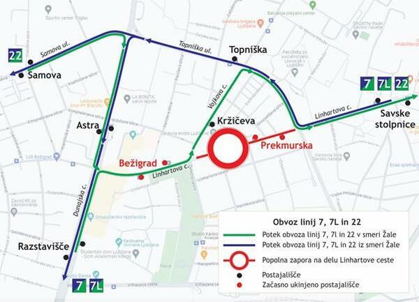 Zemljevid obvozov avtobusov. Vir: LPP