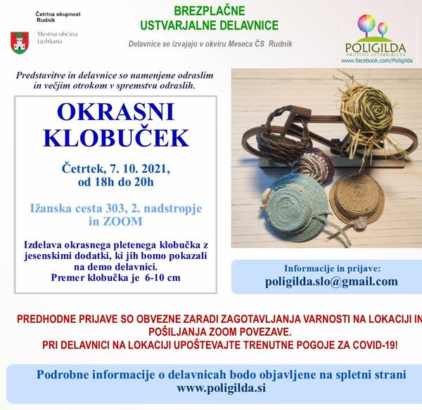 vabilo na delavnico Okrasni klobuček 