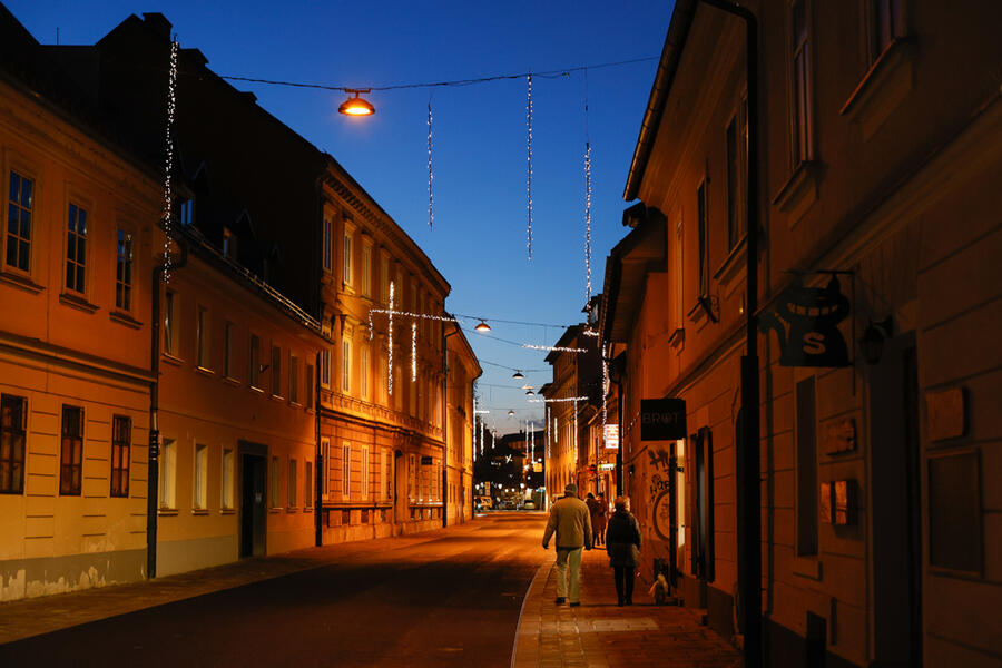 The dimmed lights