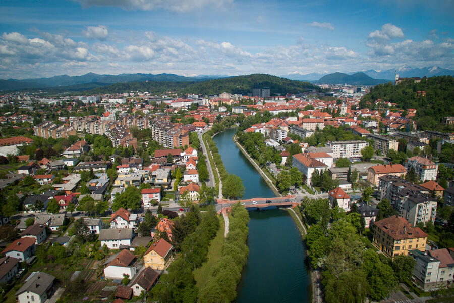 pogled na Ljubljanico iz zraka