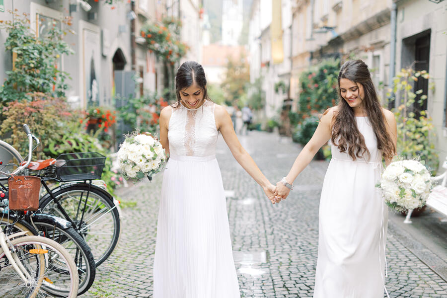 Klara and Masa on their wedding day. Photo: Matej & Katarina Weddings