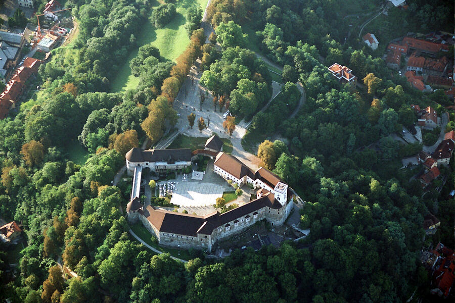 Ljubljana castle air view, photo: D. Wedam, Ljubljana Tourism