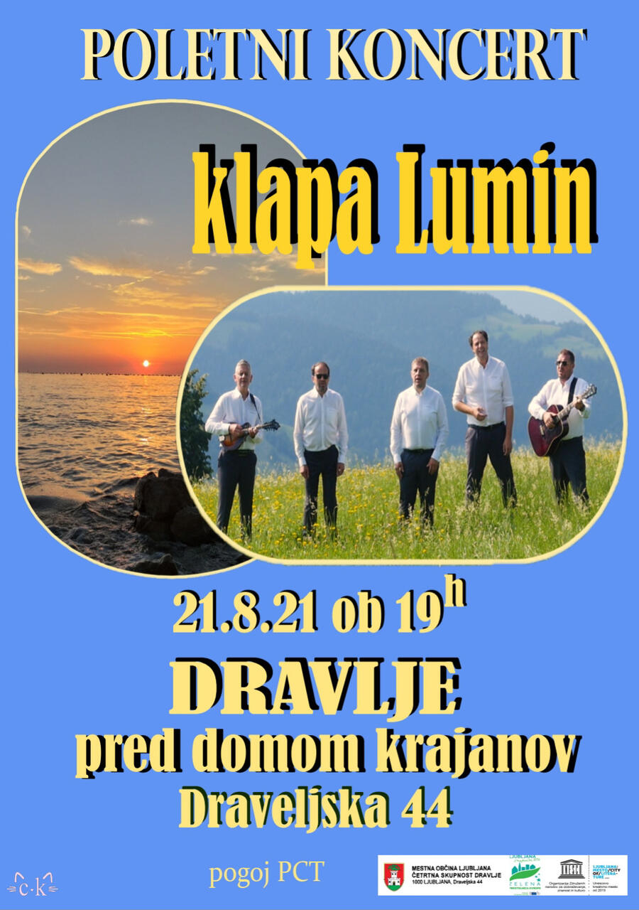 Plakat-vabilo na poletni koncert Klape Lumin. Vir: ČS Dravlje