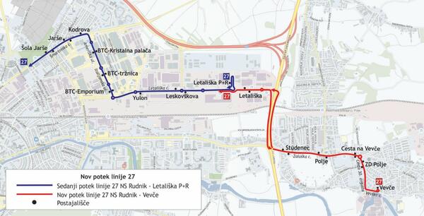 Zemljevid avtobusne linije 28. Vir: LPP