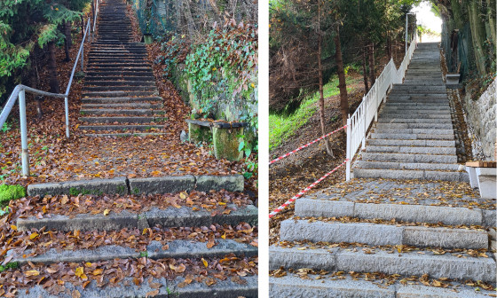 Stopnice na Golovec pred in po prenovi. Foto vir: IZTR in JP Voka Snaga