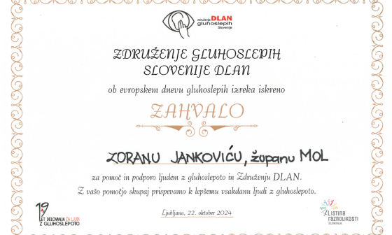 Zahvalna gluhoslepih. Vir: arhiv MOL