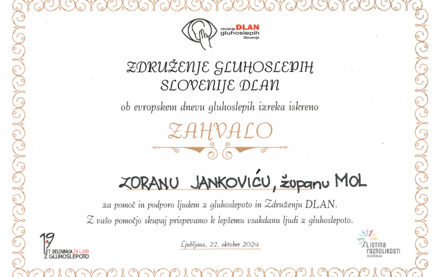 Zahvalna gluhoslepih. Vir: arhiv MOL