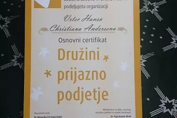Certifikat Družini prijazno podjetje.